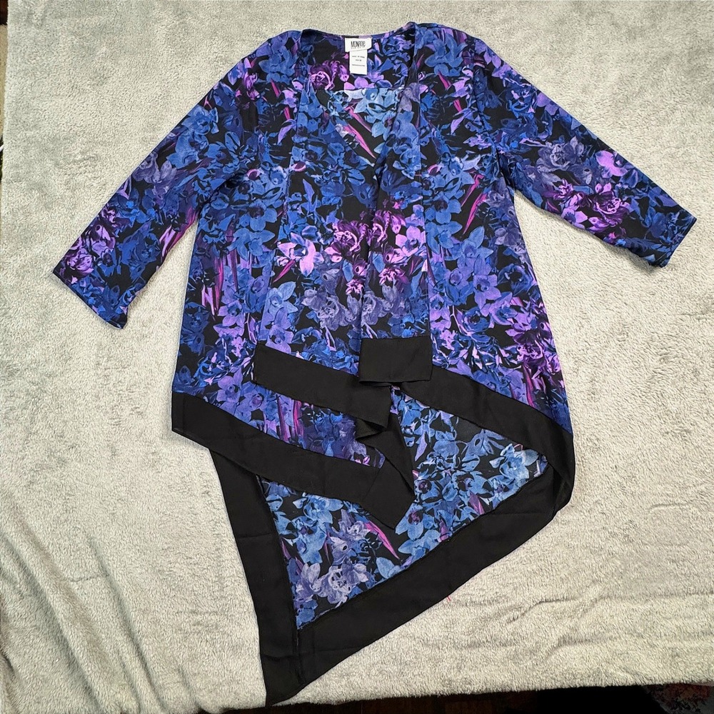 Monroe and Main Womens Floral Open Front Cardigan Asymmetrical Medium